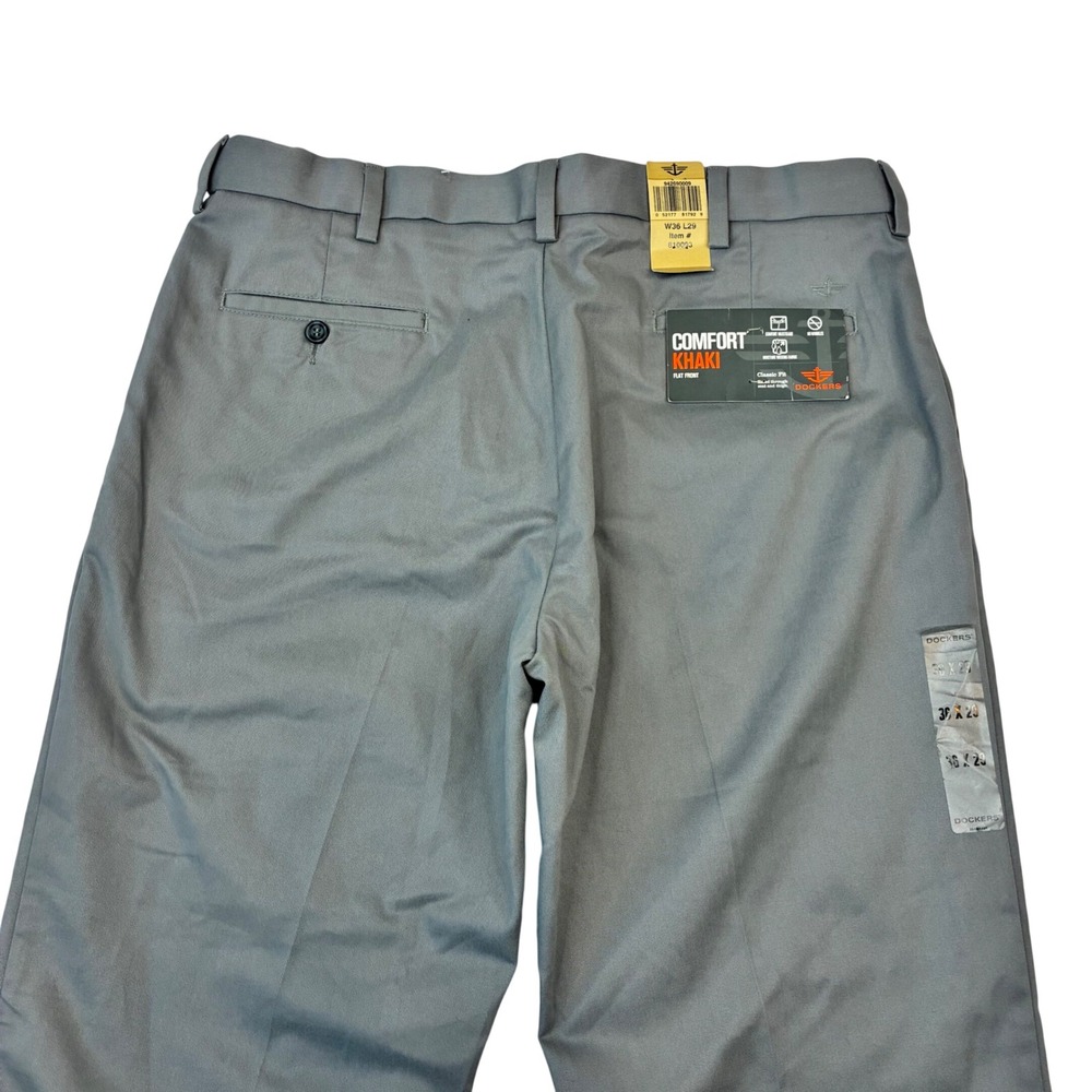 Dockers Comfort Khaki Pants Mens 36x29 Gray Classic Fit Flat Front NWT 810093